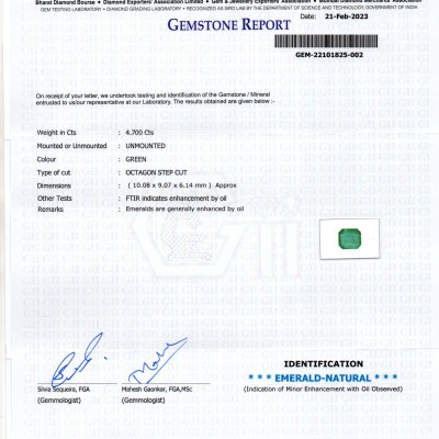 4.70 Ct GII Certified Untreated Natural Zambian Emerald Gemstone Panna AA 4.70 Ct GII Certified Untreated Natural Zambian Emerald Gemstone Panna AA