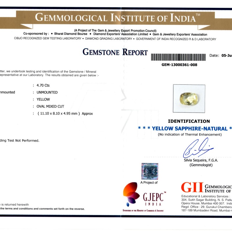 4.70 Ct Certified Unheated Natural Ceylon Yellow Sapphire/Pukhraj A++