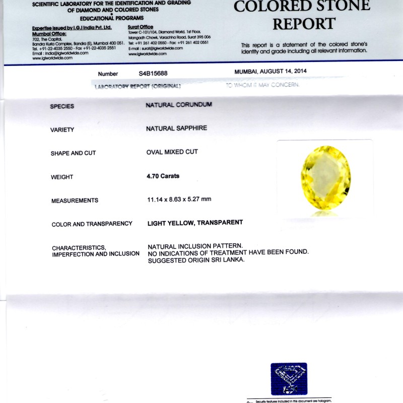 4.70 Ct Unheated Untreated Natural Ceylon Yellow Sapphire Pukhraj 4.70 Ct Unheated Untreated Natural Ceylon Yellow Sapphire Pukhraj