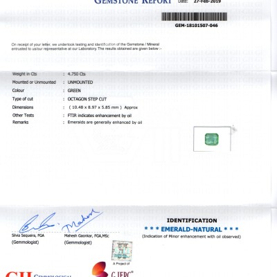 4.75 Ct Untreated Natural Zambian Emerald Gemstone Panna Gems AAA