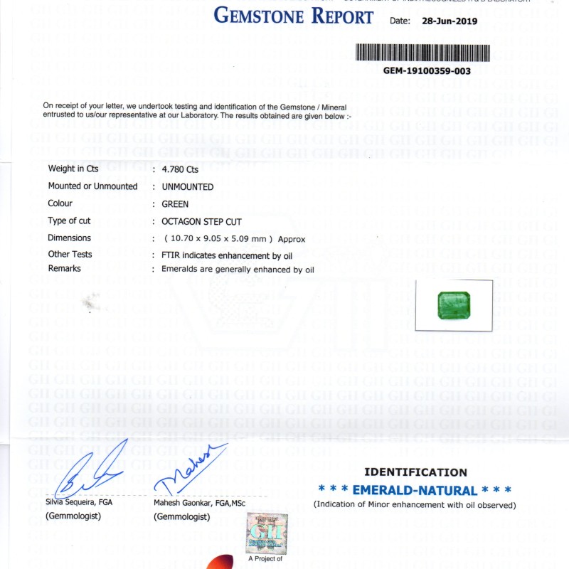 4.78 Ct Untreated Natural Zambian Emerald Gemstone Panna Gemstone