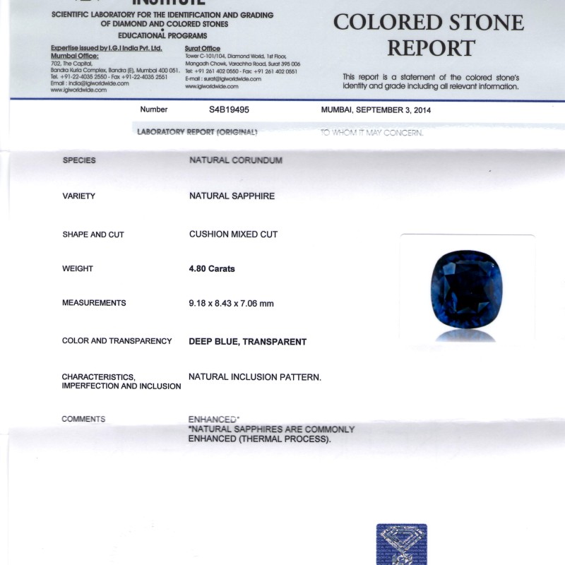 4.80 Ct Top Grade Royal Blue Untreat Natural Ceylon Blue Sapphire 4.80 Ct Top Grade Royal Blue Untreat Natural Ceylon Blue Sapphire