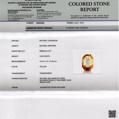 4.80 Ct 8 Ratti Unheated Untreated Natural Ceylon Yellow Sapphire 4.80 Ct 8 Ratti Unheated Untreated Natural Ceylon Yellow Sapphire