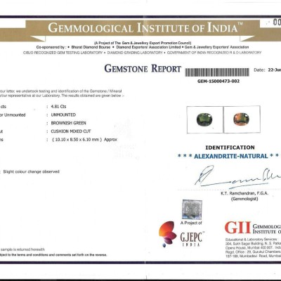 4.81 Ct Untreated Natural Certified Colour Changing Alexandrite