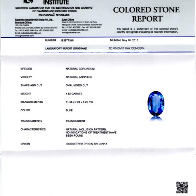 4.82 Ct Unheated Untreated Natural Ceylon Blue Sapphire Neelam AAA 4.82 Ct Unheated Untreated Natural Ceylon Blue Sapphire Neelam AAA