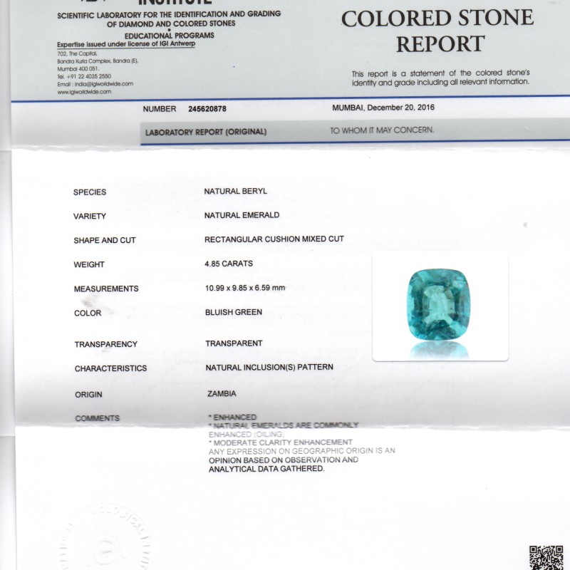 4.85 Ct Untreated Natural Zambian Emerald Gemstone Panna +++++