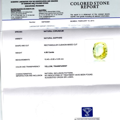 4.86 Ct IGI Certified Unheated Untreated Natural Ceylon Yellow Sapphire 4.86 Ct IGI Certified Unheated Untreated Natural Ceylon Yellow Sapphire