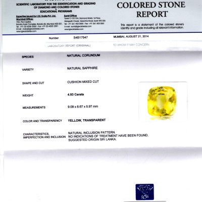 4.93 Ct Unheated Untreated Natural Ceylon Yellow Sapphire/Pukhraj AA 4.93 Ct Unheated Untreated Natural Ceylon Yellow Sapphire/Pukhraj AA