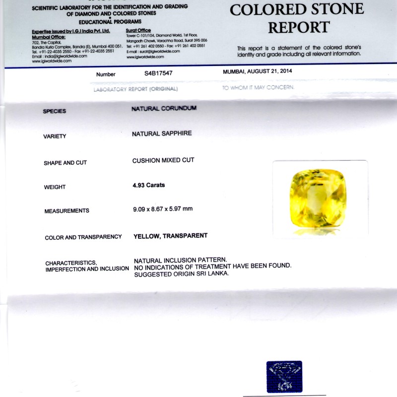 4.93 Ct Unheated Untreated Natural Ceylon Yellow Sapphire/Pukhraj AA 4.93 Ct Unheated Untreated Natural Ceylon Yellow Sapphire/Pukhraj AA