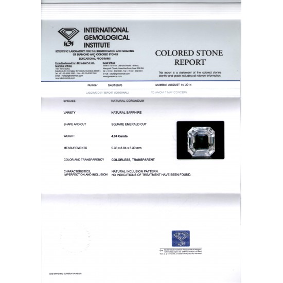 4.94 Ct Unheated Untreated Natural Premium White Sapphire Gemstone