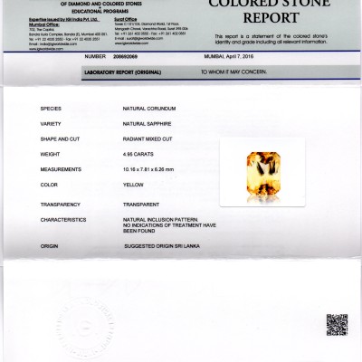 4.95 Ct 8.25 Ratti Unheated Untreated Natural Ceylon Yellow Sapphire 4.95 Ct 8.25 Ratti Unheated Untreated Natural Ceylon Yellow Sapphire