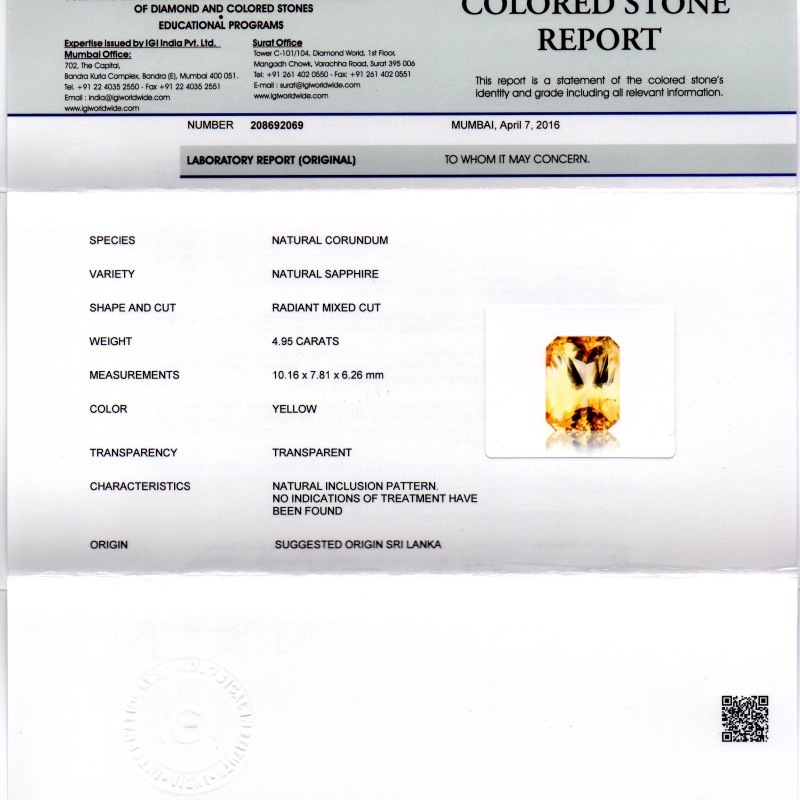 4.95 Ct 8.25 Ratti Unheated Untreated Natural Ceylon Yellow Sapphire 4.95 Ct 8.25 Ratti Unheated Untreated Natural Ceylon Yellow Sapphire