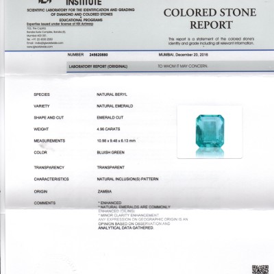 4.96 Ct Untreated Natural Zambian Emerald Gemstone Panna AAAAA 4.96 Ct Untreated Natural Zambian Emerald Gemstone Panna AAAAA