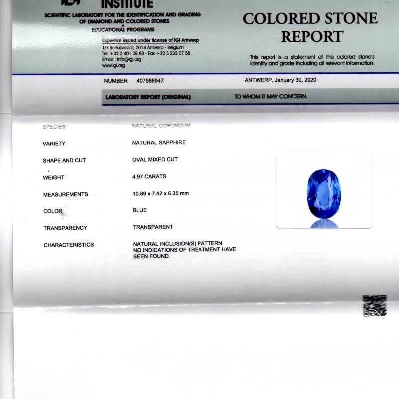 4.98 Ct GII Certified Unheated Untreated Natural Ceylon Blue Sapphire 4.98 Ct GII Certified Unheated Untreated Natural Ceylon Blue Sapphire