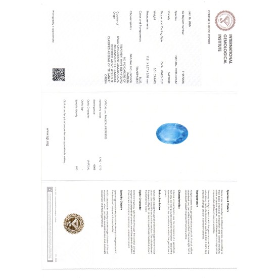 5.01 Ct IGI Certified Unheated Untreated Natural Ceylon Blue Sapphire