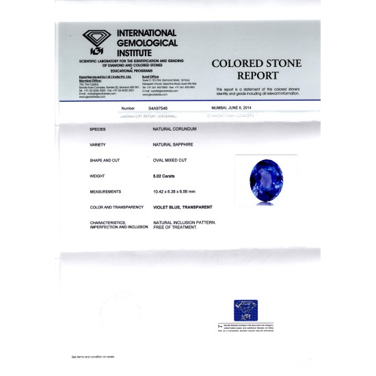 5.02 Ct Certified Unheated Untreated Natural Srilankan Blue Sapphire