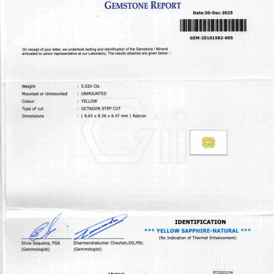5.02 Ct GII Certified Unheated Untreated Natural Ceylon Yellow Sapphire Pukhraj AAA