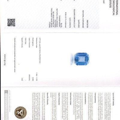 5.03 Ct IGI Certified Unheated Untreated Natural Ceylon Blue Sapphire AAAA 5.03 Ct IGI Certified Unheated Untreated Natural Ceylon Blue Sapphire AAAA