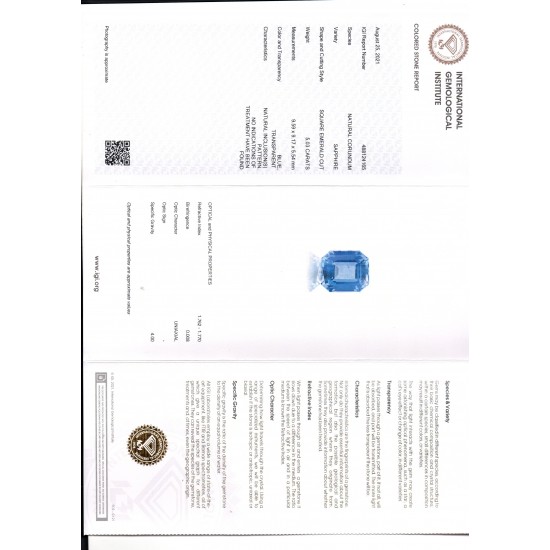 5.03 Ct IGI Certified Unheated Untreated Natural Ceylon Blue Sapphire AAAA