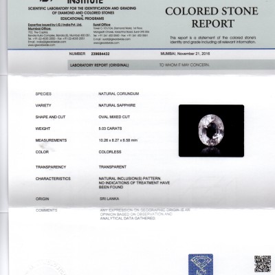 5.03 Ct Unheated Untreated Natural Ceylon White Sapphire AAAAA 5.03 Ct Unheated Untreated Natural Ceylon White Sapphire AAAAA