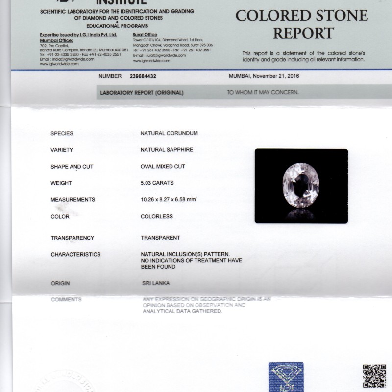 5.03 Ct Unheated Untreated Natural Ceylon White Sapphire AAAAA 5.03 Ct Unheated Untreated Natural Ceylon White Sapphire AAAAA