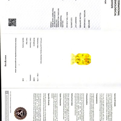 5.03 Ct IGI Certified Unheated Untreated Natural Ceylon Yellow Sapphire AAA