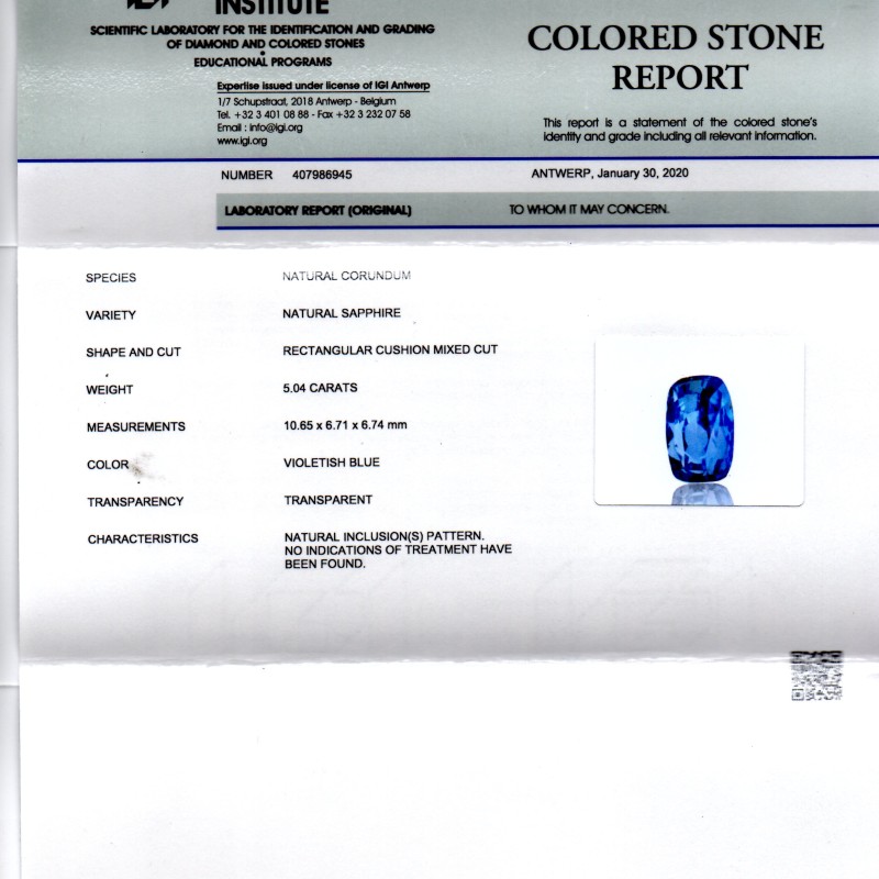 5.04 Ct GII Certified Unheated Untreated Natural Ceylon Blue Sapphire