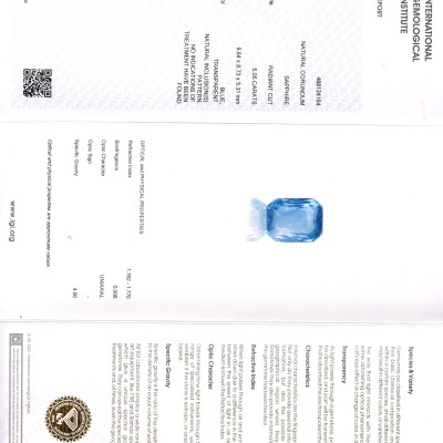 5.05 Ct IGI Certified Unheated Untreated Natural Ceylon Blue Sapphire AA 5.05 Ct IGI Certified Unheated Untreated Natural Ceylon Blue Sapphire AA