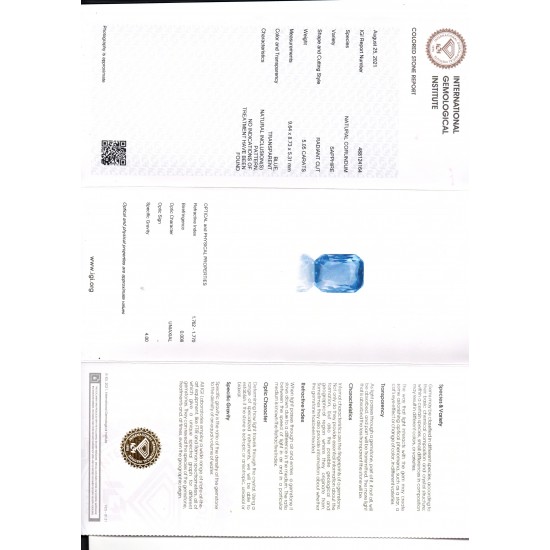 5.05 Ct IGI Certified Unheated Untreated Natural Ceylon Blue Sapphire AA