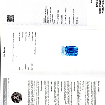 5.06 Ct IGI Certified Unheated Untreated Natural Ceylon Blue Sapphire AAAAA 5.06 Ct IGI Certified Unheated Untreated Natural Ceylon Blue Sapphire AAAAA