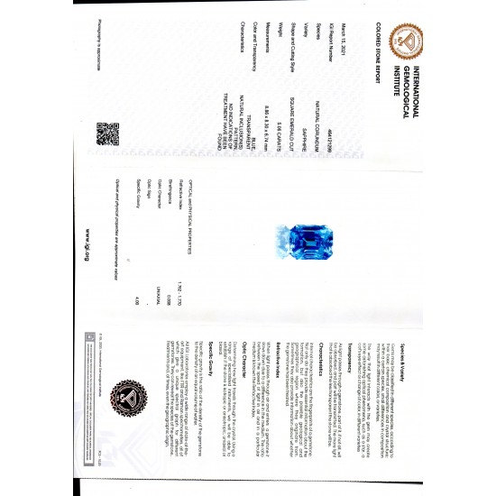5.06 Ct IGI Certified Unheated Untreated Natural Ceylon Blue Sapphire AAAAA