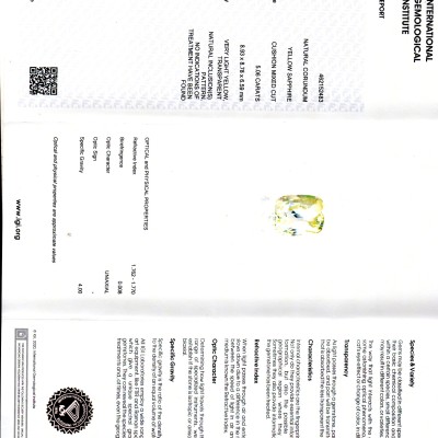 5.06 Ct IGI Certified Unheated Untreated Natural Ceylon Yellow Sapphire 5.06 Ct IGI Certified Unheated Untreated Natural Ceylon Yellow Sapphire