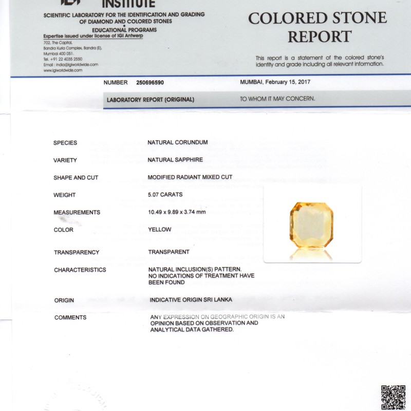 5.07 Ct Unheated Untreated Natural Ceylon Yellow Sapphire Gemstone