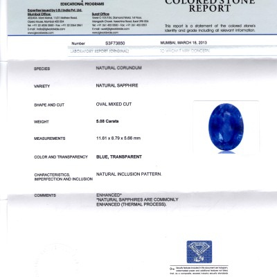 5.08 Ct Premium Untreated Natural Ceylon Blue Sapphire IGI Certified