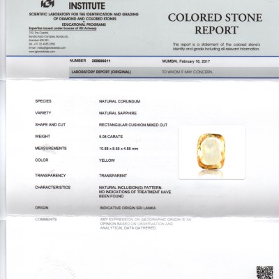5.08 Ct Unheated Untreated Natural Ceylon Yellow Sapphire Gemstone