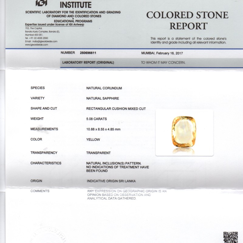 5.08 Ct Unheated Untreated Natural Ceylon Yellow Sapphire Gemstone