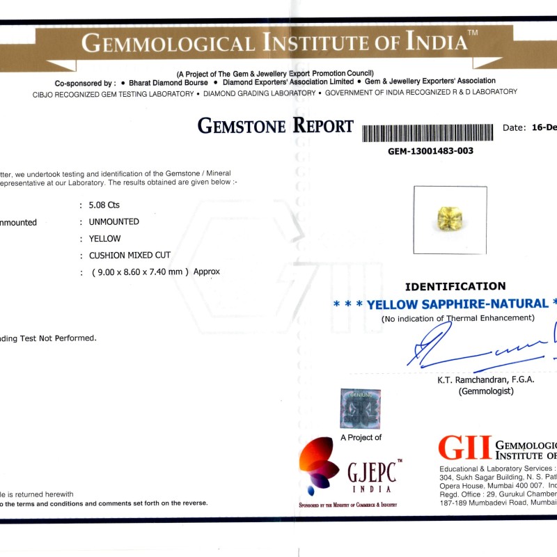 5.08 Ct Unheated Untreated Radiant Cut Natural Ceylon Yellow Sapphire 5.08 Ct Unheated Untreated Radiant Cut Natural Ceylon Yellow Sapphire