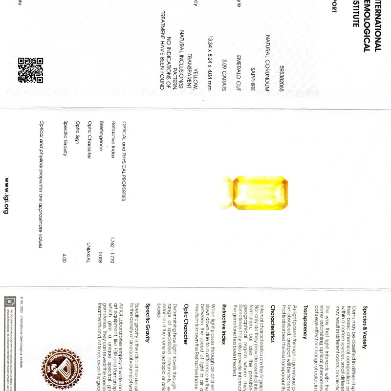 5.09 Ct IGI Certified Unheated Untreated Natural Ceylon Yellow Sapphire 5.09 Ct IGI Certified Unheated Untreated Natural Ceylon Yellow Sapphire