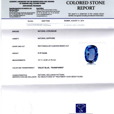 5.10 Ct IGI Certified Unheated Untreated Natural Ceylon Blue Sapphire 5.10 Ct IGI Certified Unheated Untreated Natural Ceylon Blue Sapphire