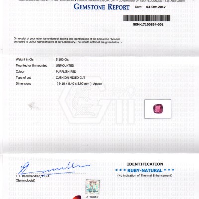 5.10 Ct Certified Unheated Untreated Natural Madagaskar Ruby AAA 5.10 Ct Certified Unheated Untreated Natural Madagaskar Ruby AAA