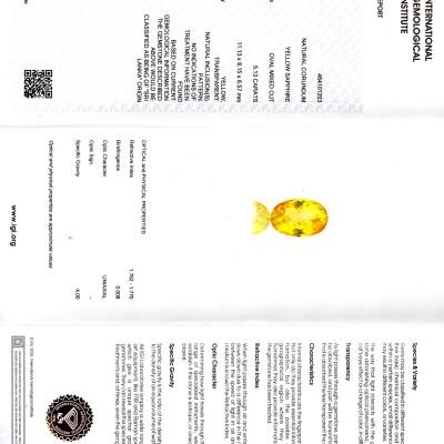 5.13 Ct IGI Certified Unheated Untreated Natural Ceylon Yellow Sapphire 5.13 Ct IGI Certified Unheated Untreated Natural Ceylon Yellow Sapphire