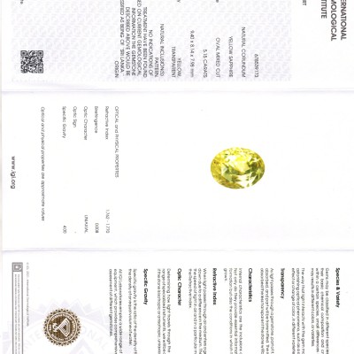 5.15 Ct IGI Certified Unheated Untreated Natural Ceylon Yellow Sapphire 5.15 Ct IGI Certified Unheated Untreated Natural Ceylon Yellow Sapphire