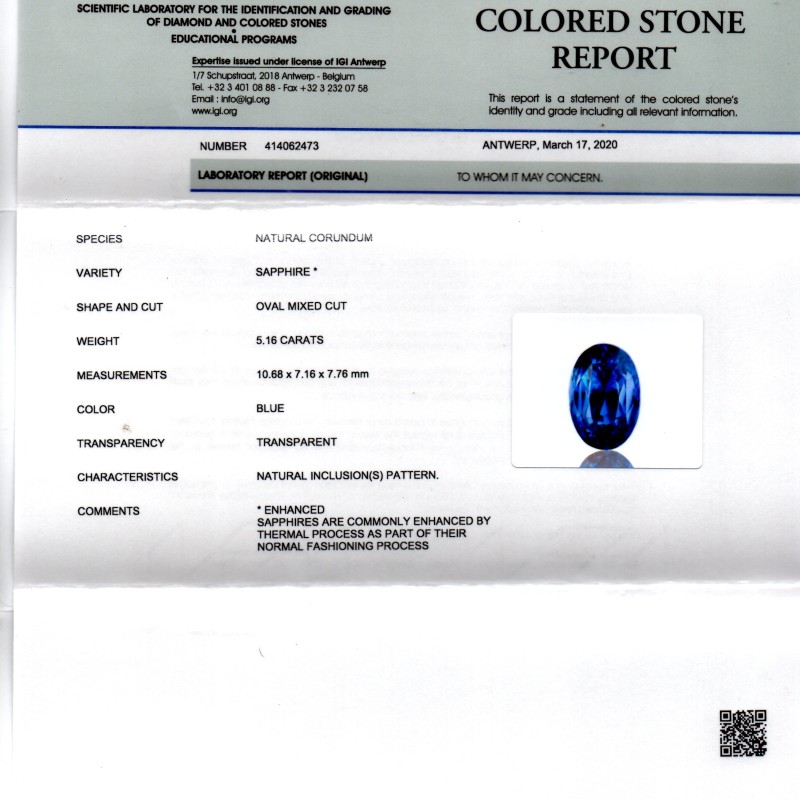 5.16 Ct IGI Certified Natural Ceylon Royal Deep Blue Sapphire 5.16 Ct IGI Certified Natural Ceylon Royal Deep Blue Sapphire