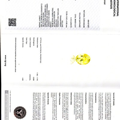 5.16 Ct IGI Certified Unheated Untreated Natural Ceylon Yellow Sapphire 5.16 Ct IGI Certified Unheated Untreated Natural Ceylon Yellow Sapphire