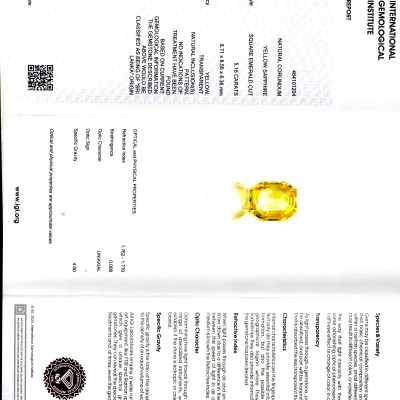 5.16 Ct IGI Certified Unheated Untreated Natural Ceylon Yellow Sapphire AAA 5.16 Ct IGI Certified Unheated Untreated Natural Ceylon Yellow Sapphire AAA