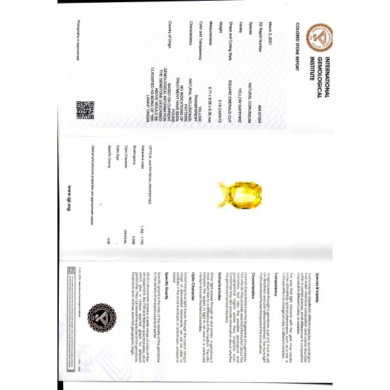 5.16 Ct IGI Certified Unheated Untreated Natural Ceylon Yellow Sapphire AAA