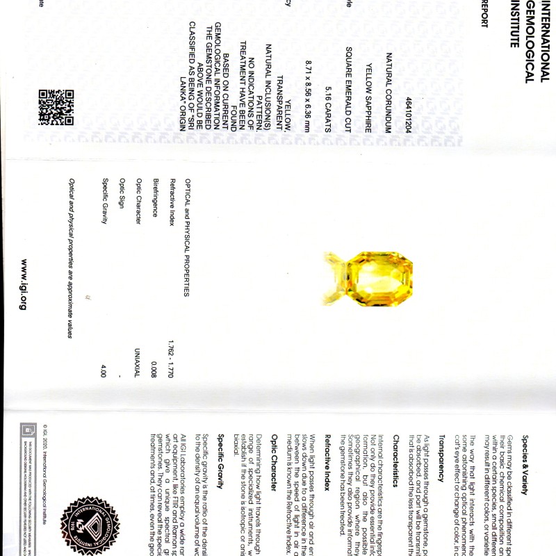 5.16 Ct IGI Certified Unheated Untreated Natural Ceylon Yellow Sapphire AAA 5.16 Ct IGI Certified Unheated Untreated Natural Ceylon Yellow Sapphire AAA