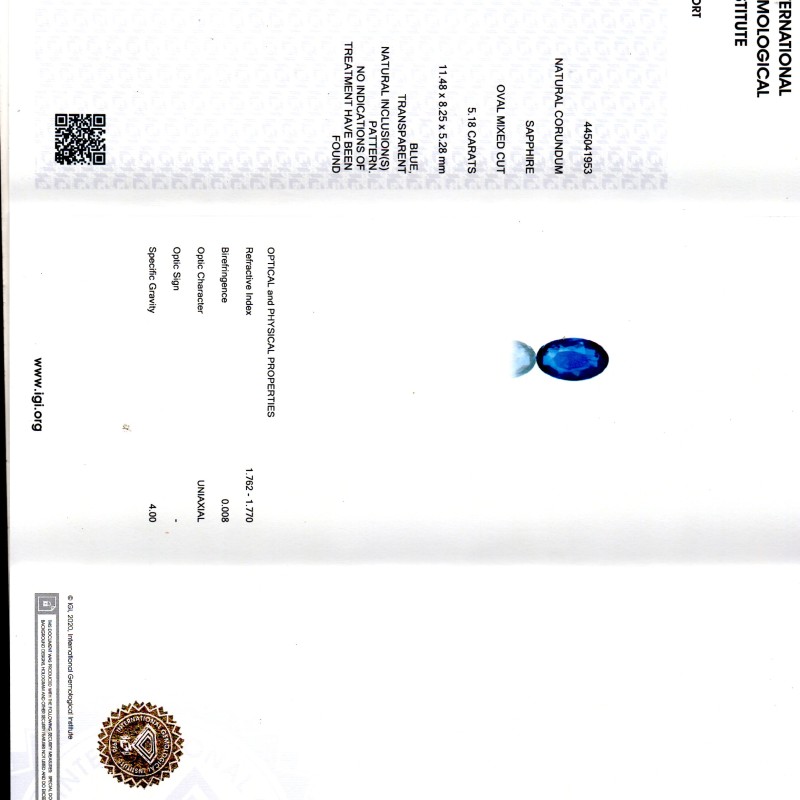 5.18 Ct IGI Certified Unheated Untreated Natural Ceylon Blue Sapphire 5.18 Ct IGI Certified Unheated Untreated Natural Ceylon Blue Sapphire