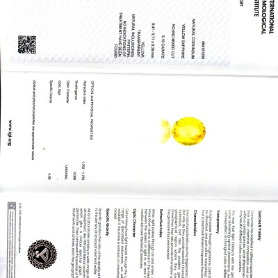 5.19 Ct IGI Certified Unheated Untreated Natural Ceylon Yellow Sapphire AA 5.19 Ct IGI Certified Unheated Untreated Natural Ceylon Yellow Sapphire AA