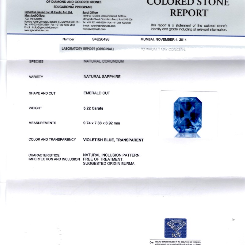 5.22 Ct Unheated Untreated Natural Burma Premium Blue Sapphire 5.22 Ct Unheated Untreated Natural Burma Premium Blue Sapphire